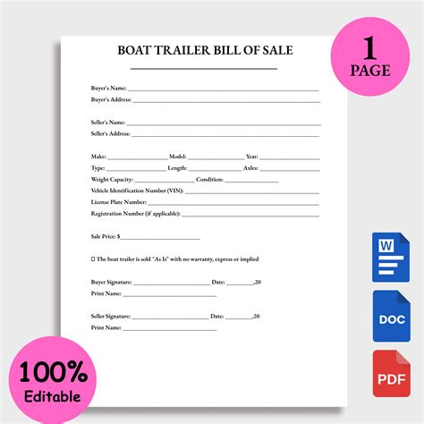 Printable Boat Trailer Bill Of Sale