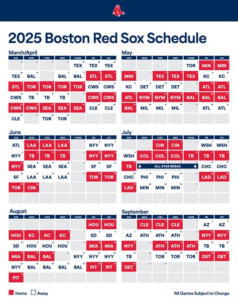 Printable Boston Red Sox Schedule