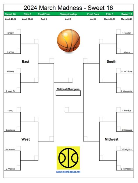 Printable Bracket Sweet 16