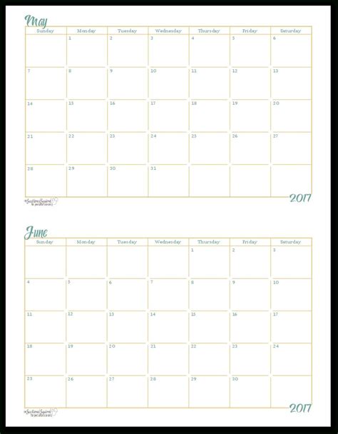 Printable Calendar 2017-2018 Two Months Per Page