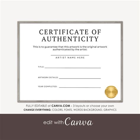 Printable Certificate Of Authenticity