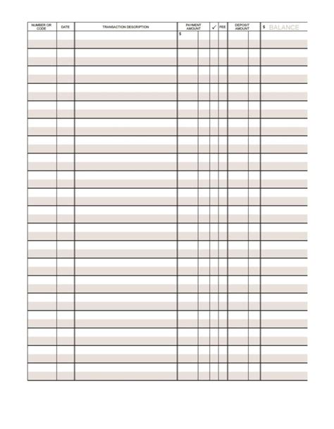 Printable Checkbook Register Template