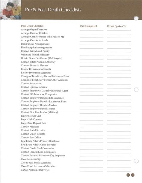Printable Checklist For When Someone Dies