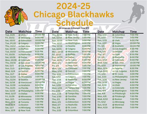 Printable Chicago Blackhawks Schedule