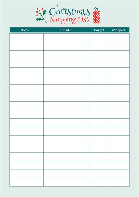 Printable Christmas Shopping List