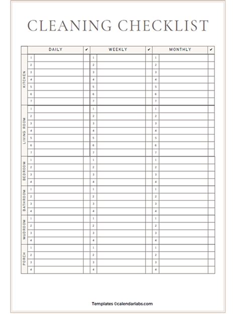 Printable Cleaning Schedule Template