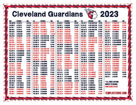 Printable Cleveland Guardians Schedule