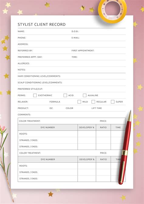 Printable Client Record Card Template Free