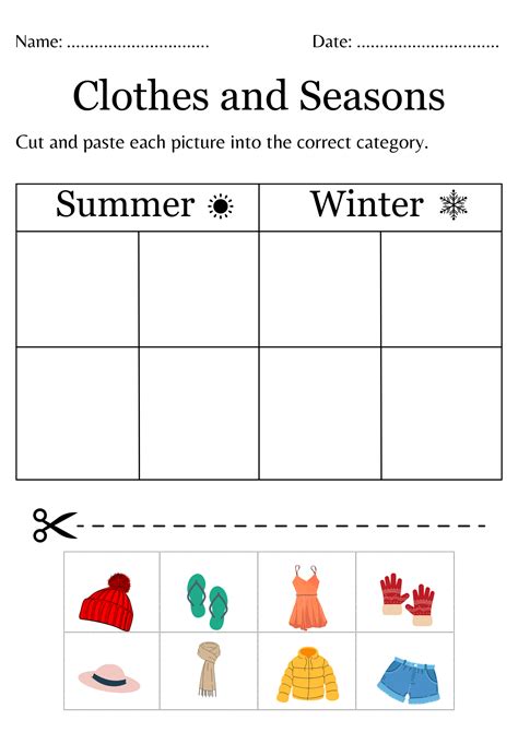 Printable Clothes For Different Seasons Worksheet