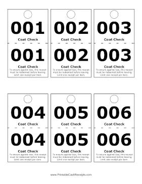 Printable Coat Check Tags