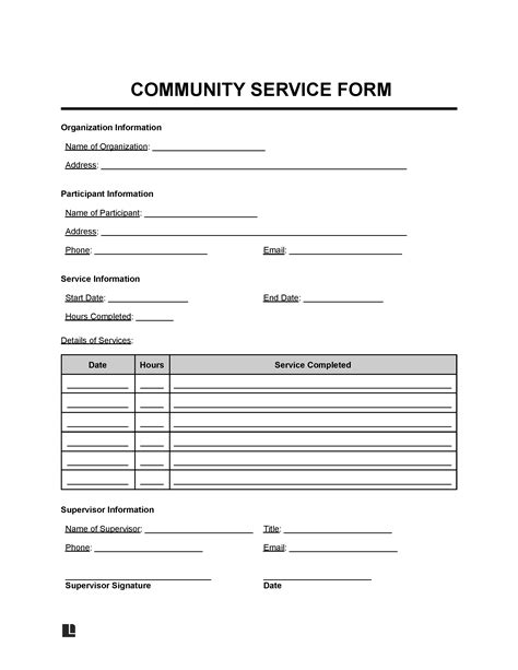 Printable Community Service Form