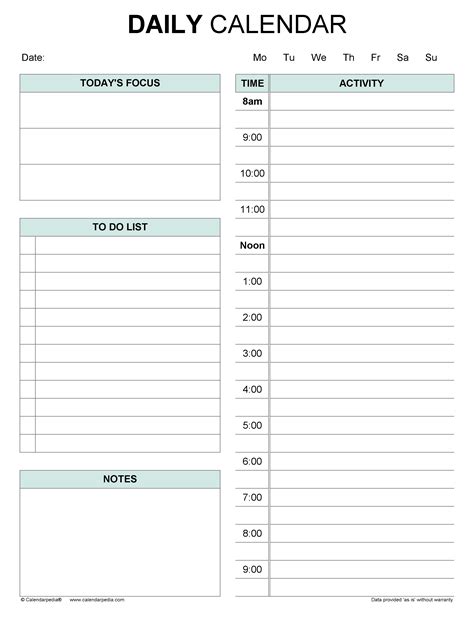 Printable Daily Schedule Template