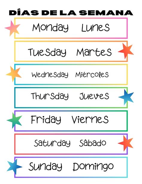 Printable Days Of The Week In Spanish