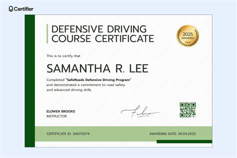 Printable Defensive Driving Certificate Template