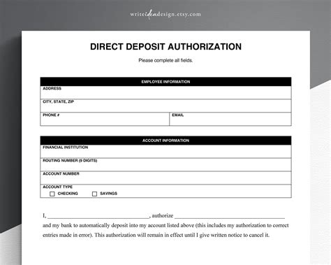 Printable Direct Deposit Form For Employees
