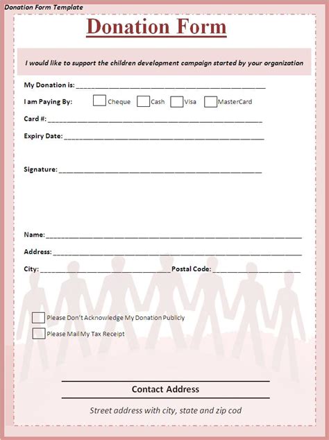 Printable Donation Form Template