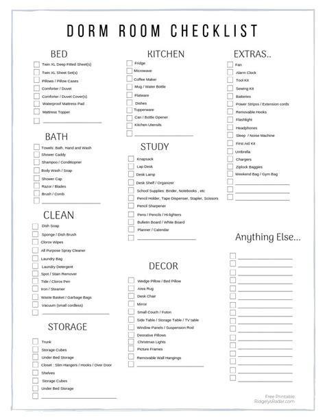 Printable Dorm Room Checklist: The Essential Guide to a Seamless Transition to College Life