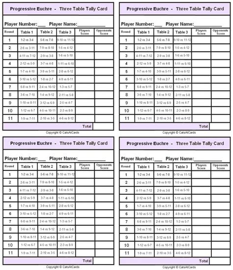 Printable Euchre Tally Cards