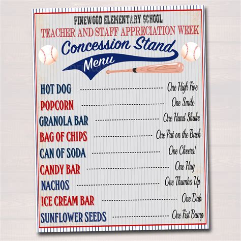 Printable Free Concession Stand Menu Template Word
