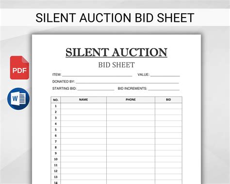 Printable Fundraiser Silent Auction Bid Sheet