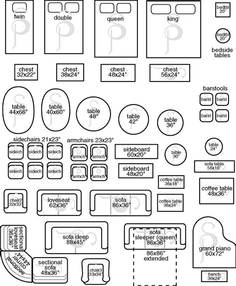 Printable Furniture Templates 1/4 Scale