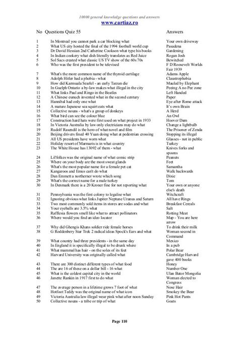 Printable General Knowledge Questions Answers PDF