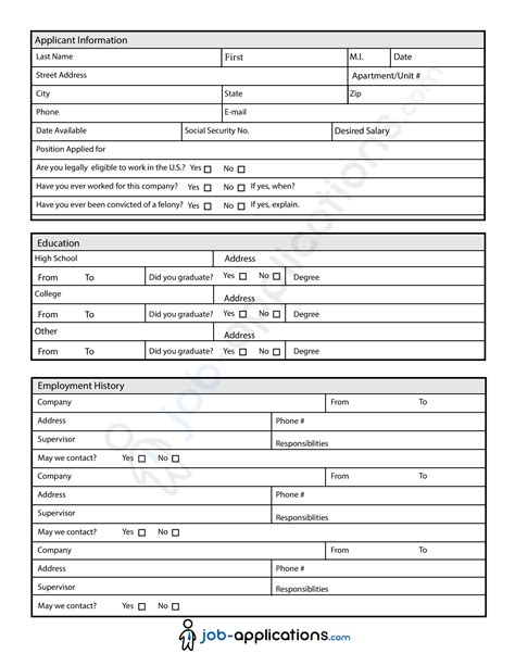 Printable Generic Job Application