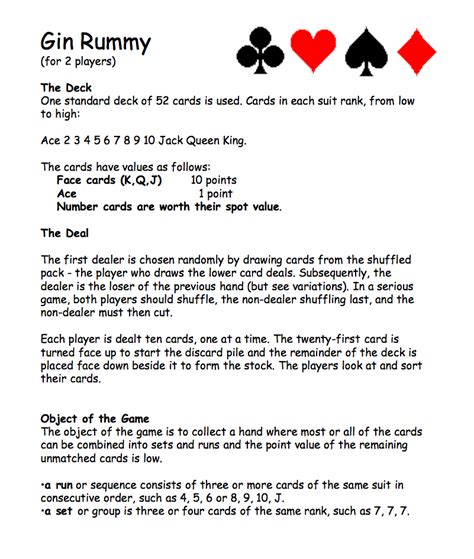 Printable Gin Rummy Rules
