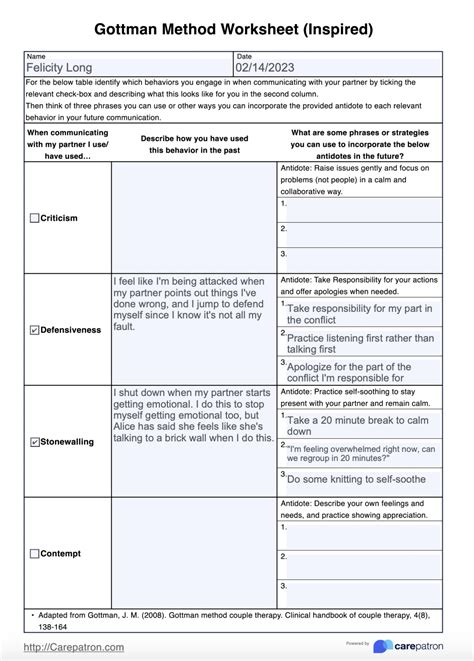 Printable Gottman Method Worksheets