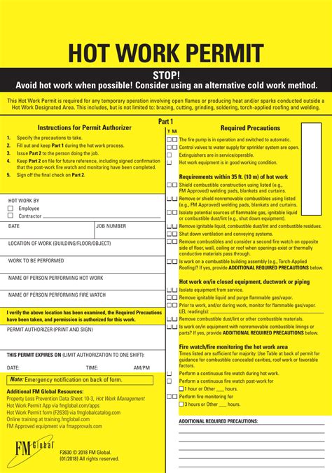Printable Hot Work Permit