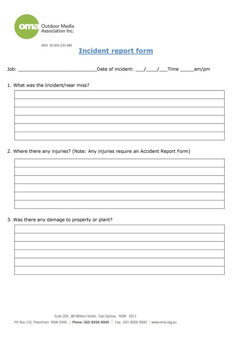 Printable Incident Report