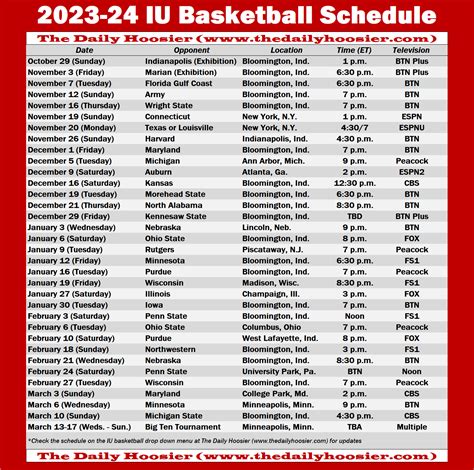 Printable Iu Men's Basketball Schedule