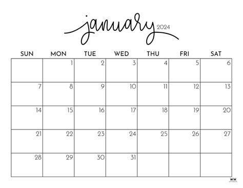 Printable January Calendar