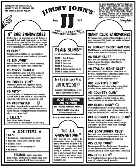 Printable Jimmy John's Menu