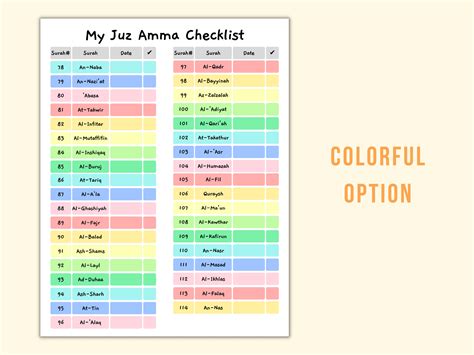 Printable Juz Amma Checklist