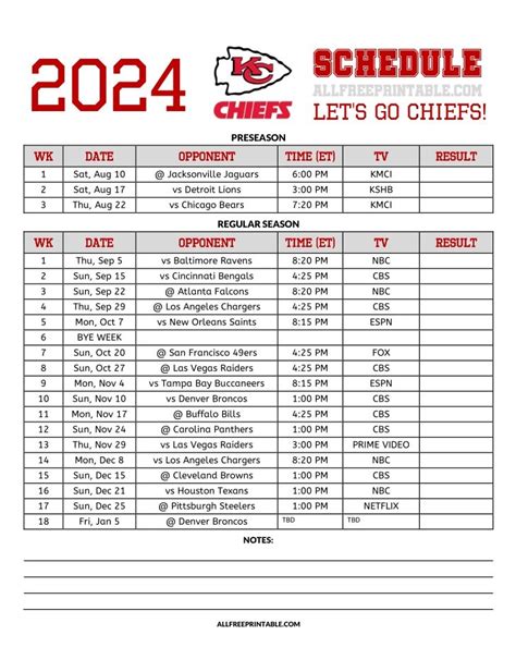 Printable Kc Chiefs Schedule