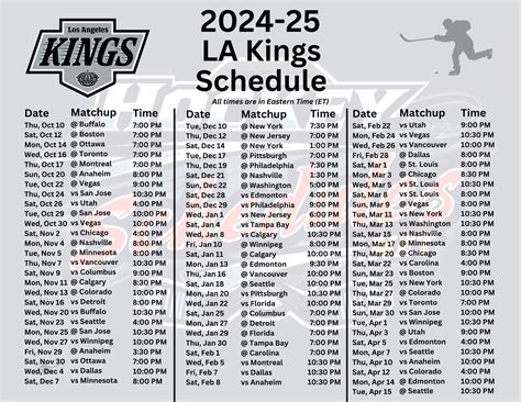 Printable La Kings Schedule