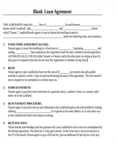 Printable Lease Agreement
