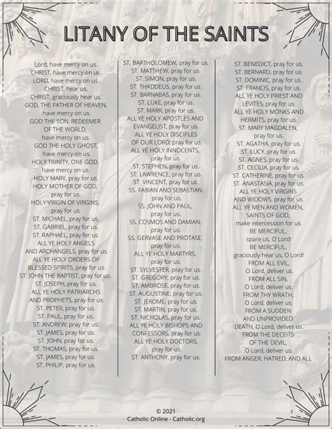 Printable Litany Of The Saints