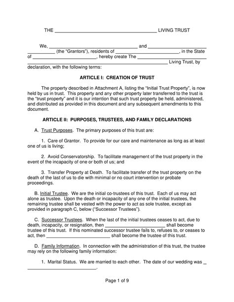 Printable Living Trust Form