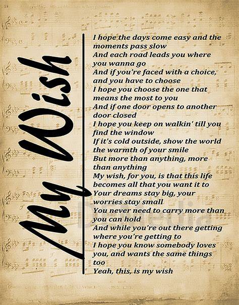 Printable Lyrics For My Wish By Rascal Flatts