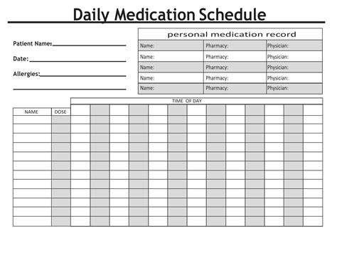 Printable Medication Chart Template