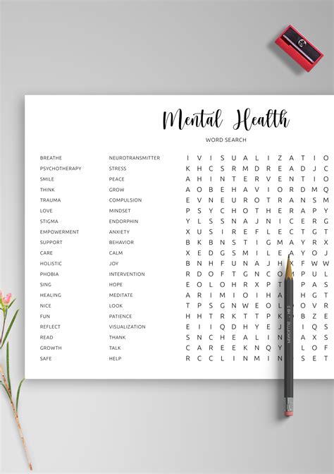 Printable Mental Health Word Search