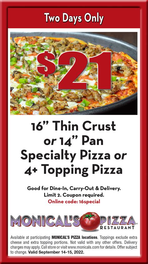 Printable Monical's Pizza Coupons