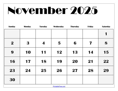 Printable Monthly Calendar November
