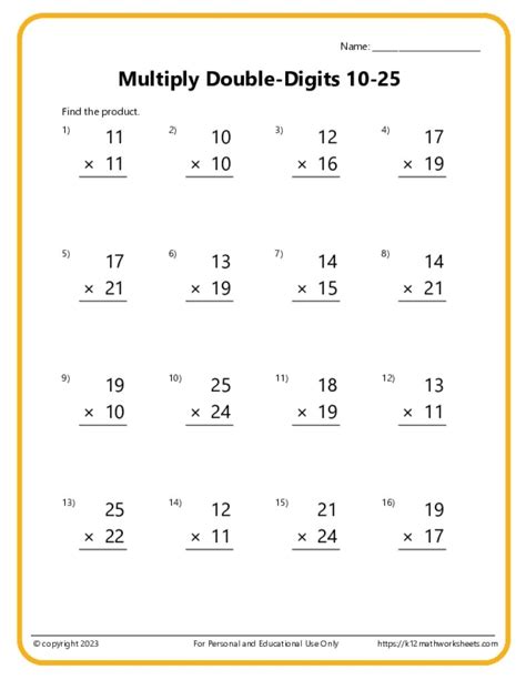 Printable Multiplication Worksheets Forth Grade Two Digit By Two Digit