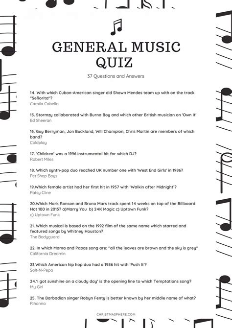 Printable Music Quiz Questions And Answers