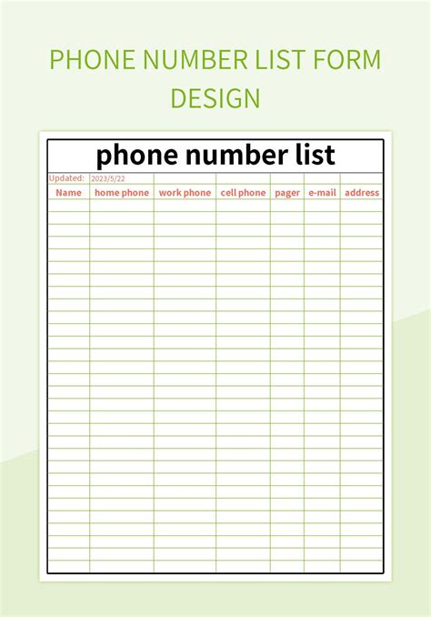 Printable Name And Phone Number Template