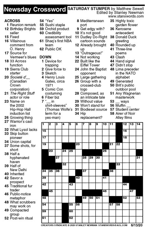 Printable Newsday Crossword Puzzles