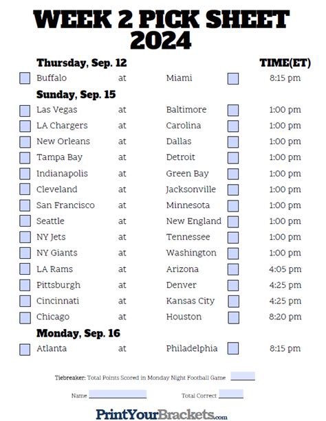 Printable Nfl Pick Em